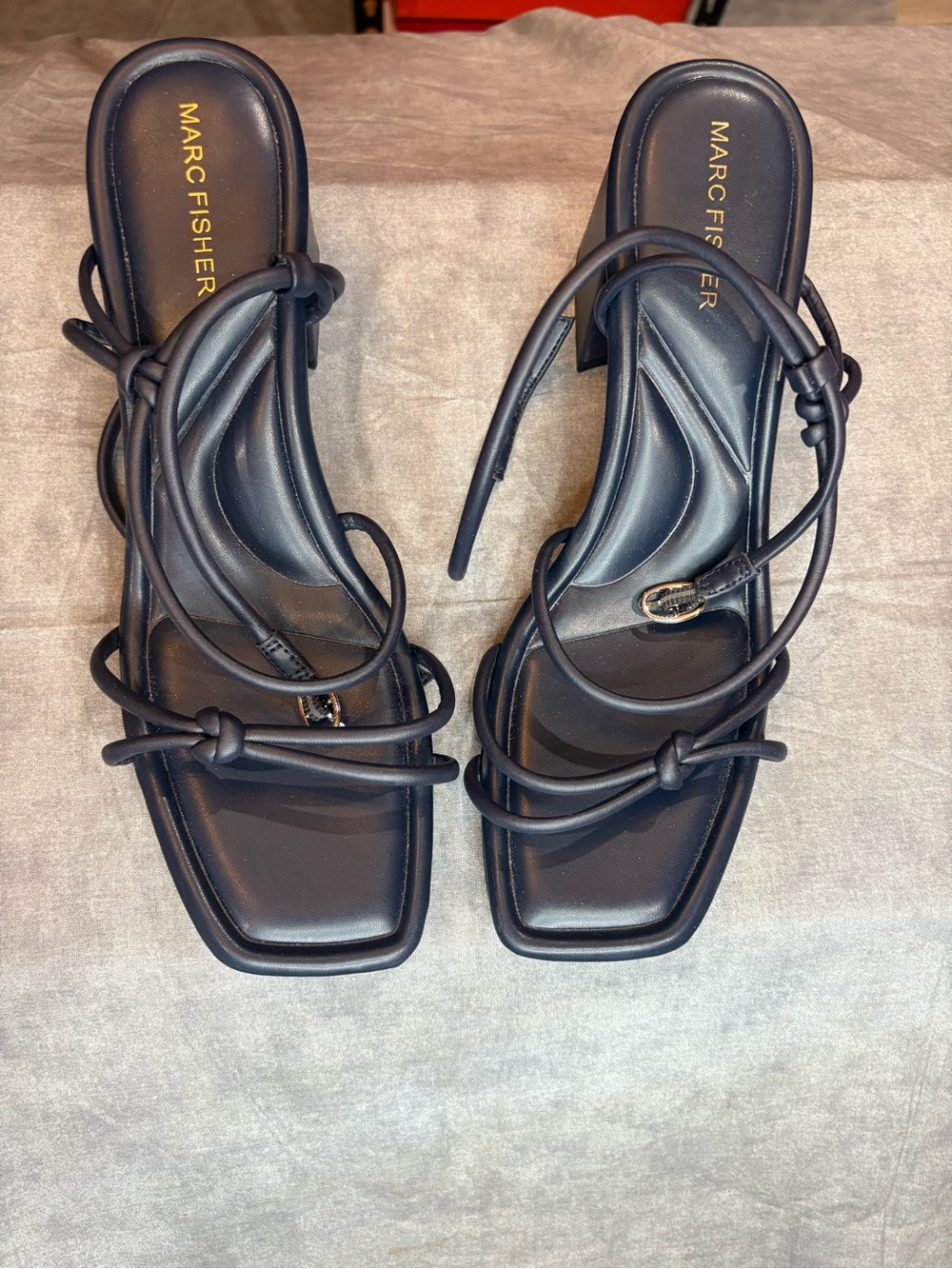Marc Fisher Navy Knotted Strappy Square-Toe Sandals